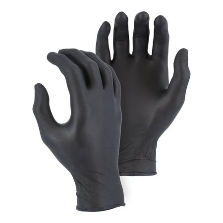 MAJESTIC Nitrile Disposable Gloves, 4 mil Palm, Nitrile, Powder-Free, 8, 100 PK, Black 3273BK/ 8